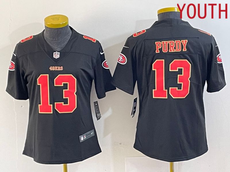 Youth San Francisco 49ers #13 Purdy Black gold 2024 Nike Vapor Limited NFL Jersey style 1